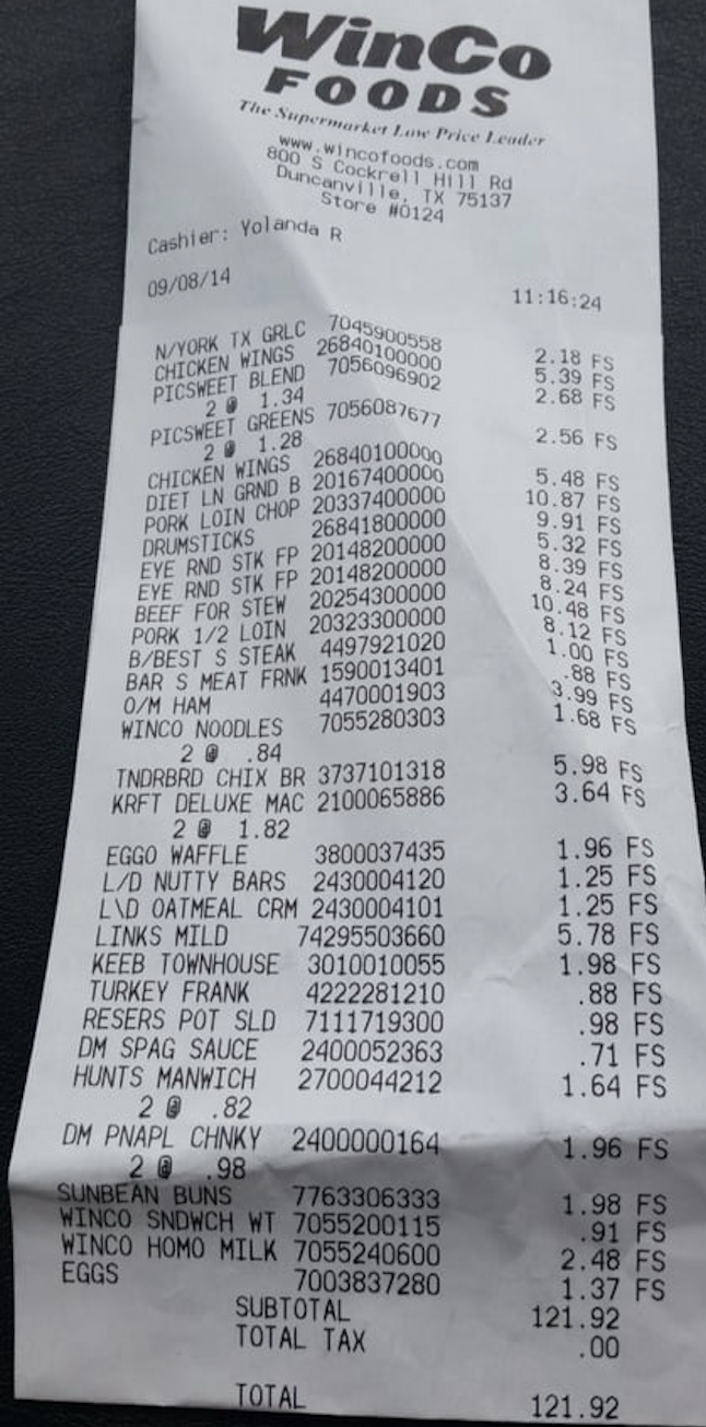 Receipt example.