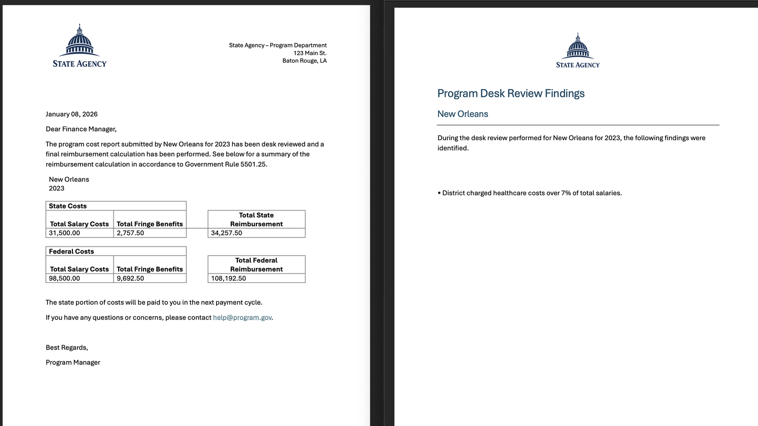 Example of reports output.